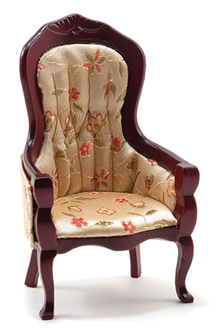 1/12 Scale dollhouse Victorian Gent's chair in Floral fabric and Mahogany