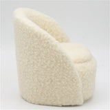 Round Chair, White Faux Sherpa Fabric