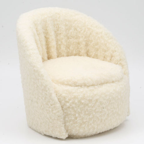 Round Chair, White Faux Sherpa Fabric