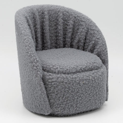Round Chair, Gray Faux Sherpa Fabric