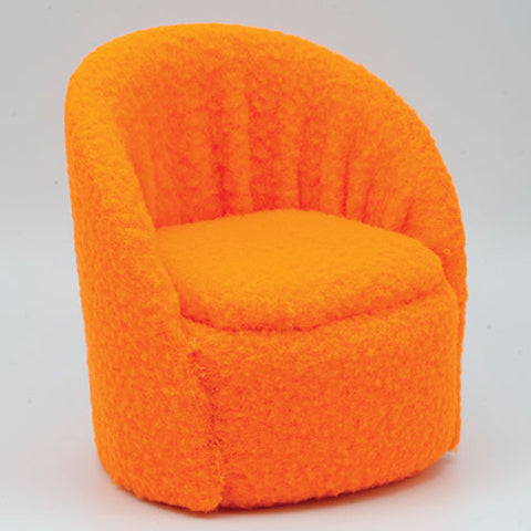 Round Chair, Orange Faux Sherpa Fabric