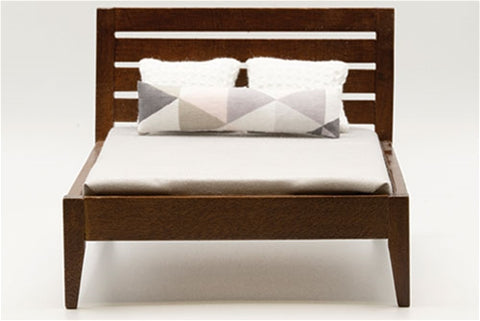 Dollhouse Miniature Bed with Slats, Walnut Finish