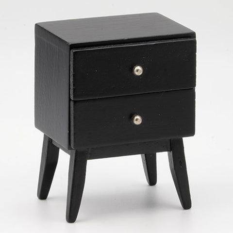1:12 miniature scale side table with drawers, black