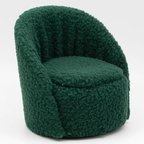 Round Chair, Dark Green Faux Sherpa Fabric