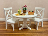 Round Table and Two Cross Buck Chairs, White