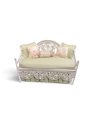 Metal Wicker Daybed with Soft Green and Pinks