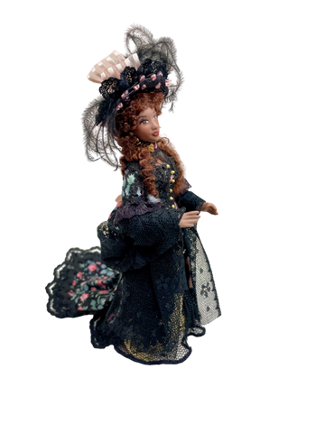 Artisan Doll, Regency Style, Black and Floral Dress