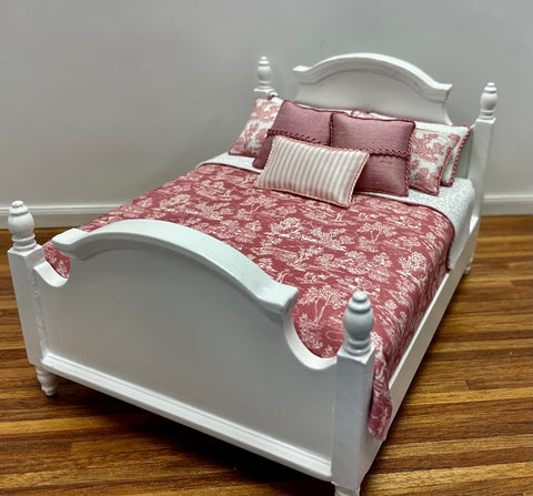 White Bed with Pink Toile Linens