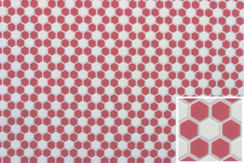Tile Floor, Red/White Hexagon