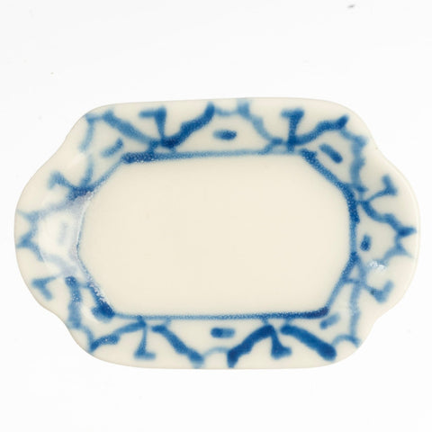 Ceramic Platter, White with Blue Trim