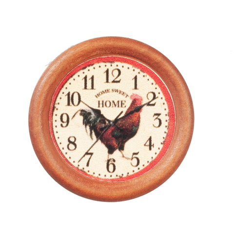 Round Wooden Rooster Wall Clock