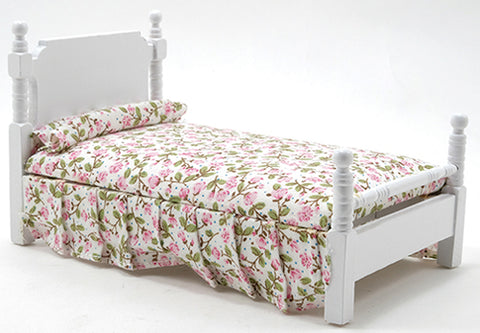 Single Bed, White with Floral Fabric
