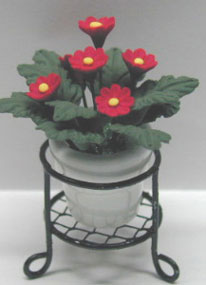 Red Flowers with Black Wire Stand