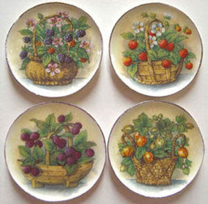 Set of Four Plates with Fruit Basket Theme