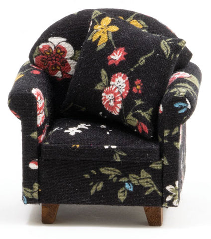 Chair with Pillows, Black Floral