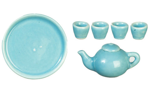 Blue Teapot and Cups with Tray