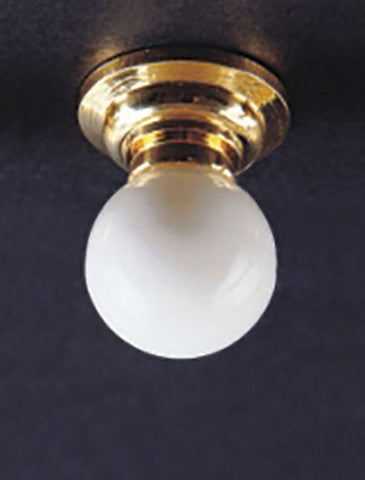 Round White Globe Ceiling Light with Wand, LED, Brass