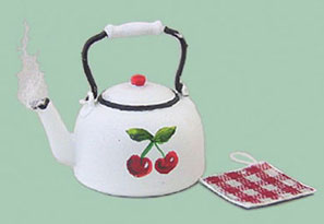 Tea Kettle with Pot Holder, Cherry Theme