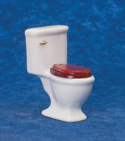 White Toilet with Working Wooden Lid