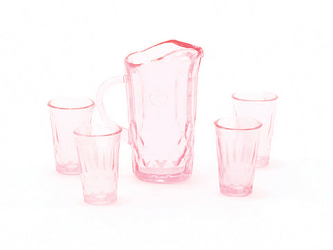 Crystal Pitcher with 4 Tumblers, Pink
