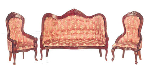 Victorian Living Room Set, 3pc, Mauve and Mahogany