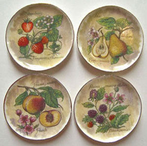 Set of Four Plates Fruit Themed, Tan