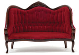 1/12 Scale dollhouse Victorian red velour and walnut sofa
