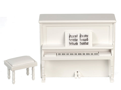 Upright Piano and Bench, White Finish