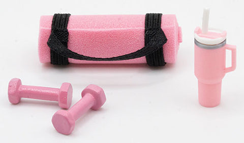 Yoga Mat, Weights, and Tumbler, Exercise Set, Pink