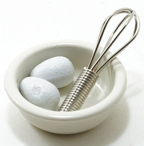 Dollhouse Miniature Bowl with Eggs and Whisk