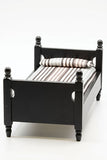 1/12 Scale dollhouse miniature single bed, black with striped fabric