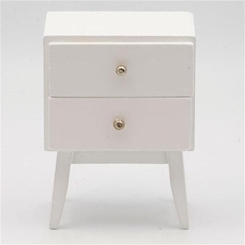 1:12 miniature scale side table with two drawers, white