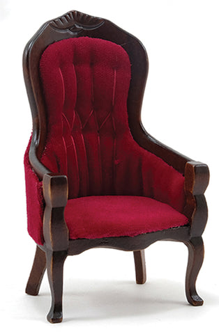 1/12 Scale dollhouse Victorian Gentleman's Chair in Velour and Walnut. 