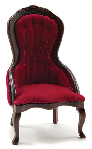 1/12 Scale dollhouse Victorian living room chair in walnut and velour.