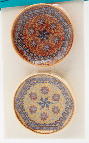 Terra Cotta and Tan Patterned Plates, Set of Two.