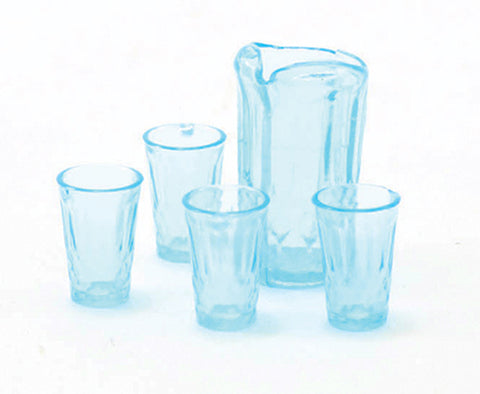 Crystal Pitcher with 4 Tumblers, Blue