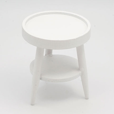 Dollhouse miniature round table with three legs, white