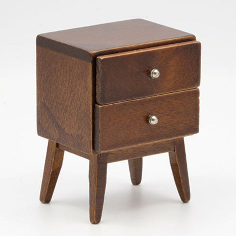1:12 miniature scale side table with drawers, walnut finish