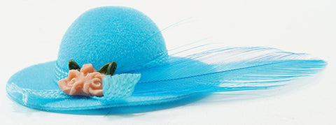 Turquoise Hat with Flowers and Feather