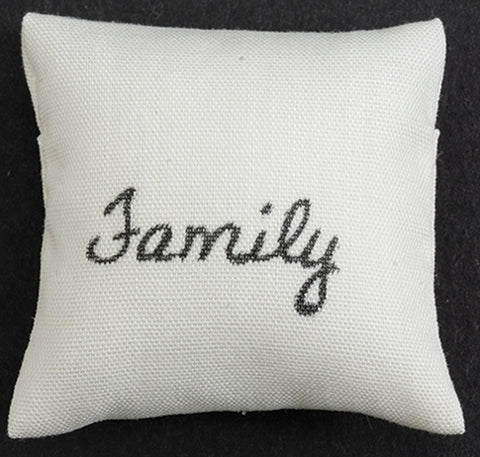 Ecru Pillow with Black Writing, Family