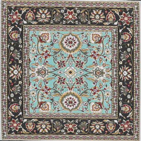 Turkish Woven Rug, Teal and Black, Square