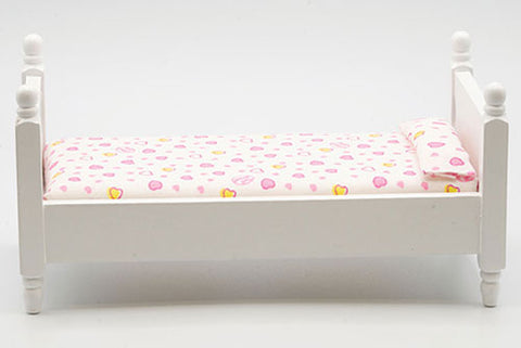 1/12 Scale Dollhouse Twin Bed, White finish