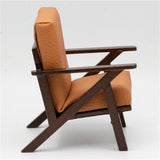 Walnut Chair, Faux Brown Leather