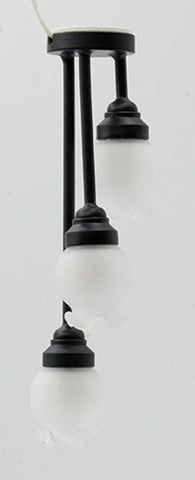 Ceiling Light with Three Drop Down Frosted Tube Shades, Black, 12 Volt