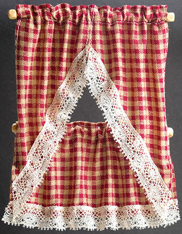 Kitchen Curtains, Country Check, Red