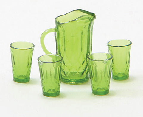 Crystal Pitcher with 4 Tumblers, Emerald Green
