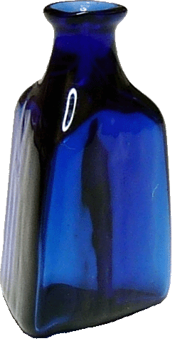 Blue Glass Triangle Medicine Bottle