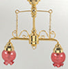 Two Arm Ornate Chandelier with Pink Glass Flower Shades