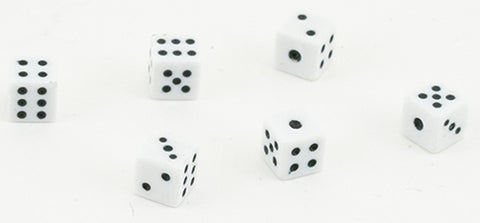 Set of 6 Dice, White with Black
