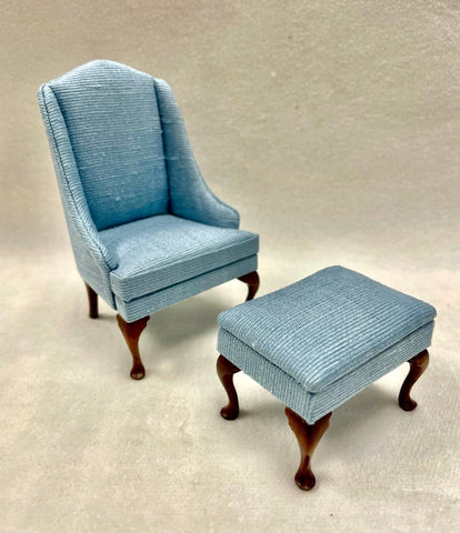 D. Anne Ruff Wing Chair and Ottoman, Blue